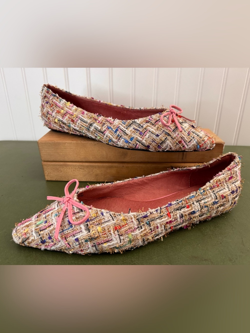 Jeffrey Campbell LAVINIA Point Toe Flats in Pink/Mixed Color Tweed